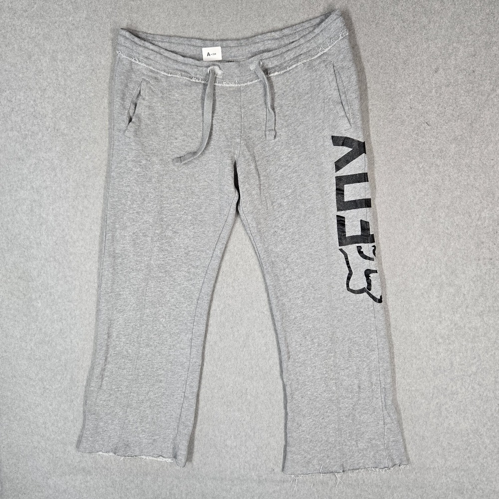Fox Women Activewear Pants M Gray Sweats Fleece Logo Graphic Wide 28" Inseam